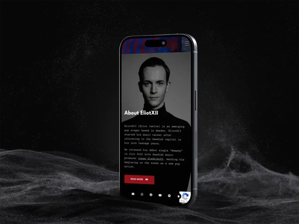 iphone displaying the about section of EliotXII website