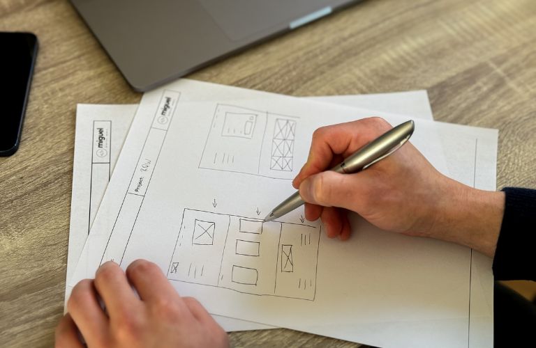 hand drawing a wireframe for a website project